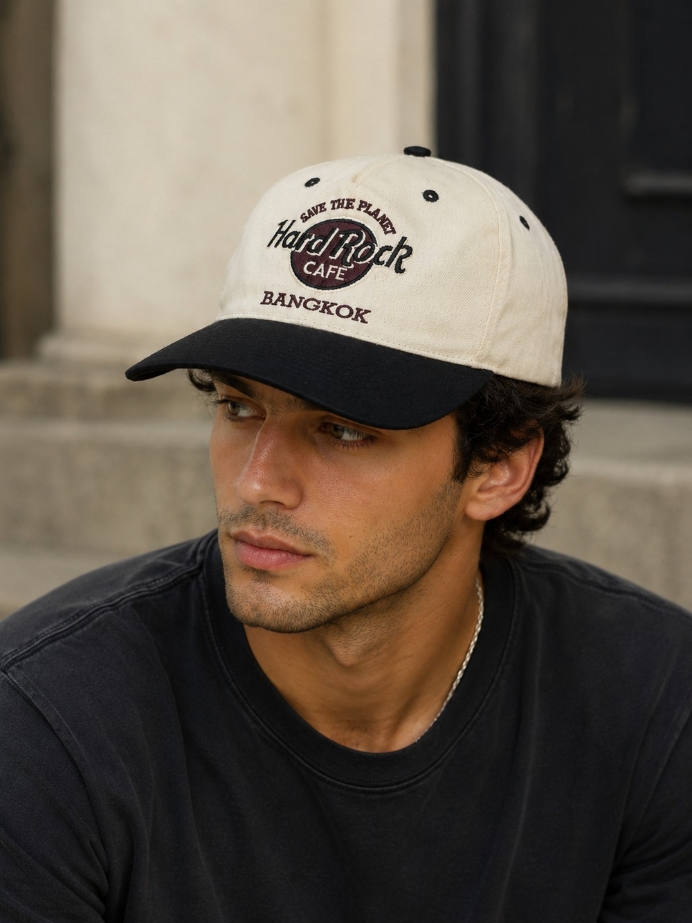 Vintage Hard Rock Cafe Bangkok Snapback Hat White Black Save The Planet
